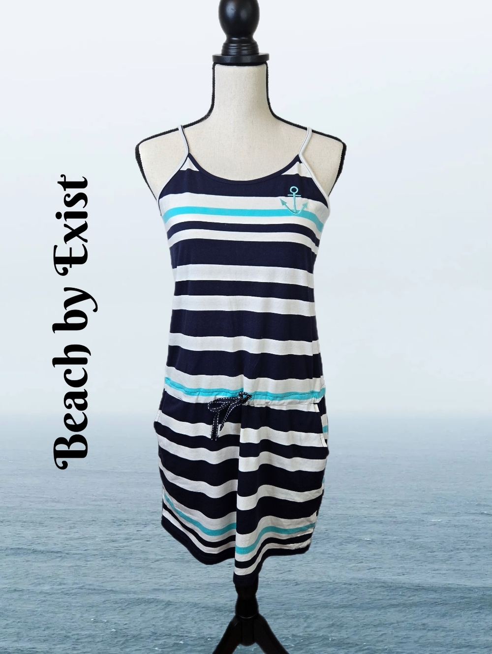 Beach By Exist Womens Sz XL Sun Dress Nautical Themed Embroider Anchor Striped